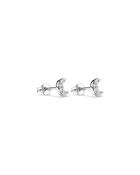 Crescent Moon Stud Earrings with Cubic Zirconia in Sterling Silver