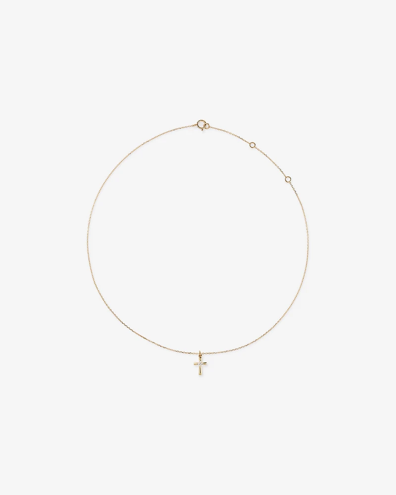 Children's Cubic Zirconia Cross Pendant with Chain in 10kt Yellow Gold