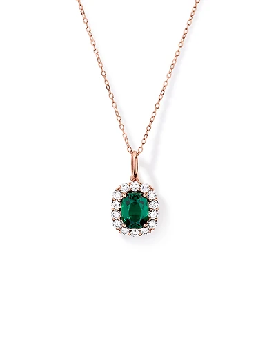 Created Emerald & .50 Carat TW Laboratory-Grown Diamond Halo Ring in 10kt Rose Gold