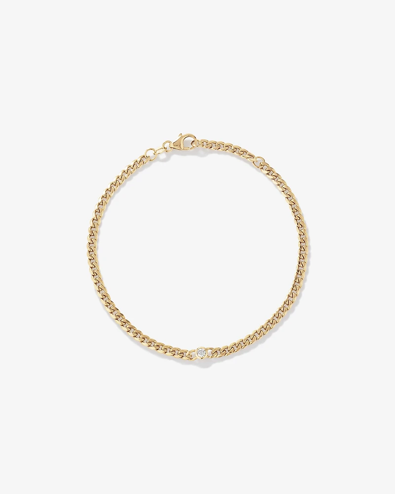 Diamond Accent Curb Chain Bracelet in 10kt Yellow Gold
