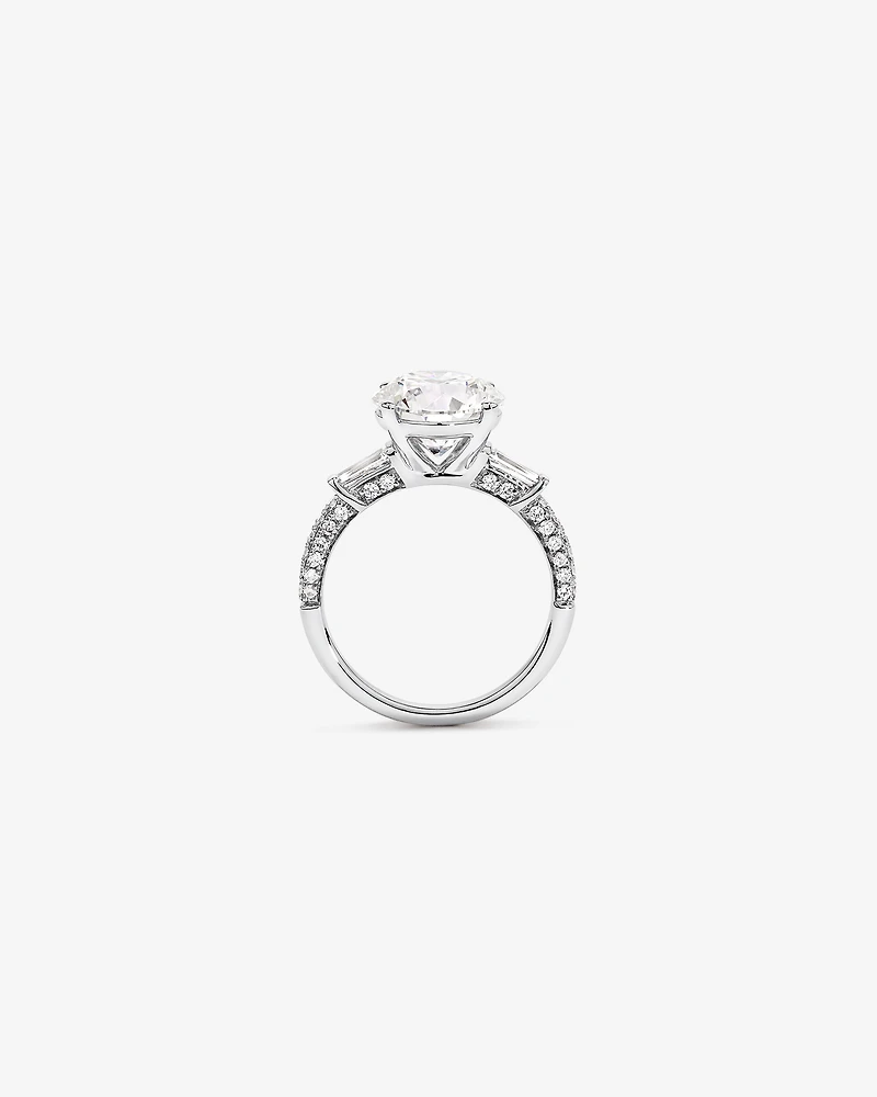 Bague de fiançailles en diamant ronde Brilliant & Baguette cultivée laboratoire 4,59 carats TW or blanc 18