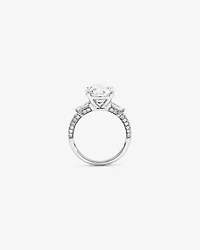 Bague de fiançailles en diamant ronde Brilliant & Baguette cultivée laboratoire 4,59 carats TW or blanc 18
