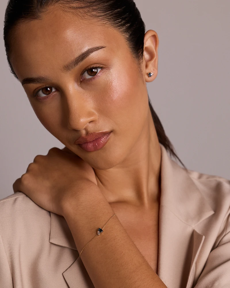 Pear-Cut White Sapphire and Emerald-Cut London Blue Topaz Toi Et Moi  Earrings in 10kt Yellow Gold