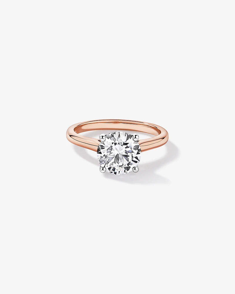 Bague solitaire en or rose et blanc 14 carats, sertie d'un diamant rond brillant de 2,32 carats, cultivé en laboratoire
