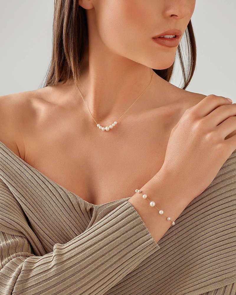 Bracelet en or jaune 10 K avec perles d'eau douce de culture