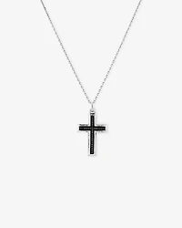 Men's Silver Cross Necklace with 0.30 Carat TW of Black Diamonds
