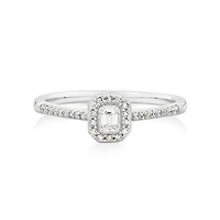 Bague de fiançailles halo taille émeraude avec 0,20 TW de diamants en or blanc 10 carats