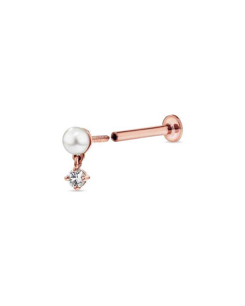 Cultured Fresh Water Pearl & White Sapphire Single Helix Earring in 10kt Rose Gold
