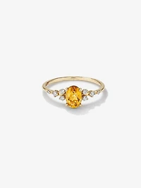 Bague en or jaune 10 carats avec citrine et diamants (poids total de 0,12 carat)