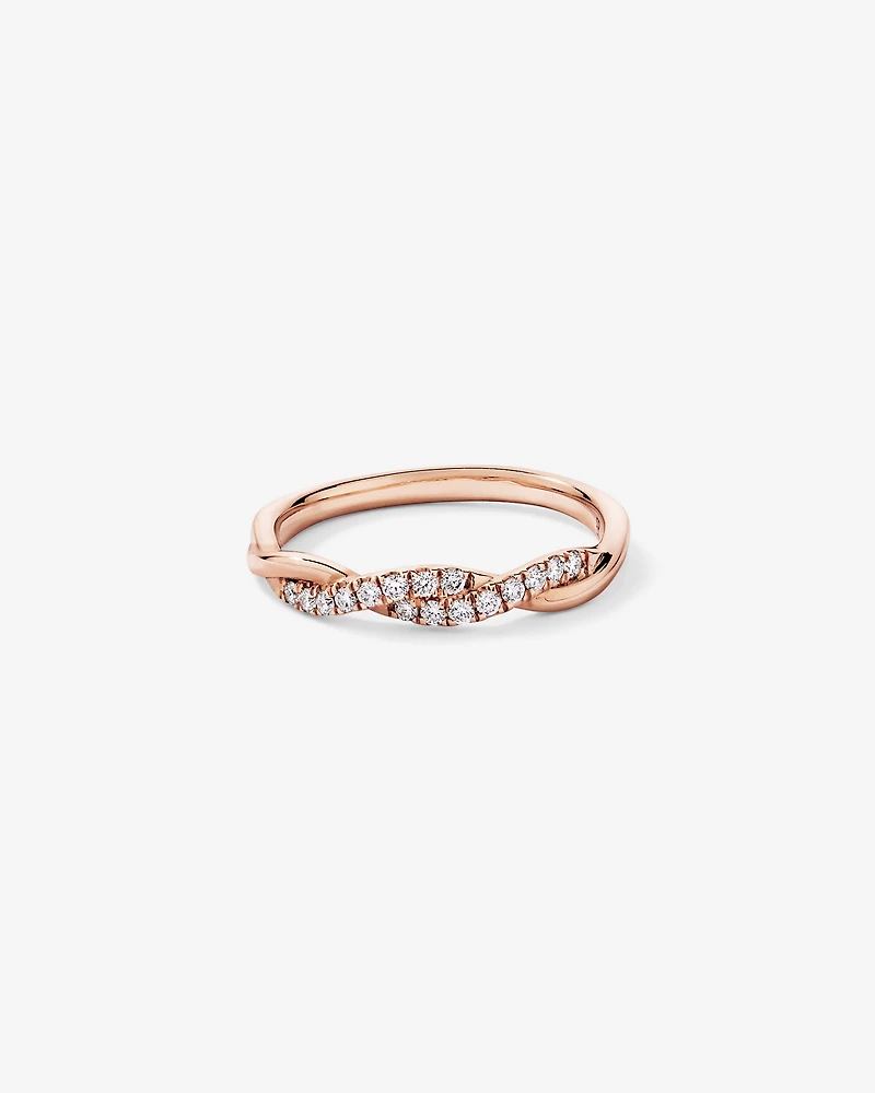 Alliance torsadée en or rose 14 carats sertie d'un diamant rond brillant de 0,16 carat, cultivé laboratoire