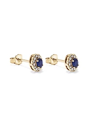Boucles d’oreilles halo en diamant TW en saphir australien et 0,12 carat en or jaune 10 carats