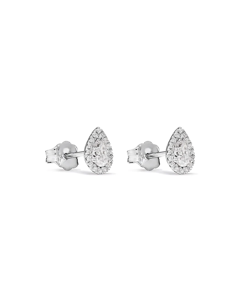 Boucles d'oreilles puces halo poire de 0,45 carat TW en diamant en or blanc 10kt