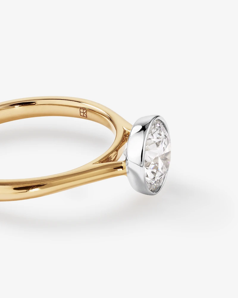 1.25 Carat TW Round Brilliant Laboratory-Grown Diamond Solitaire Bezel Set Engagement Ring in 14kt Yellow and White Gold