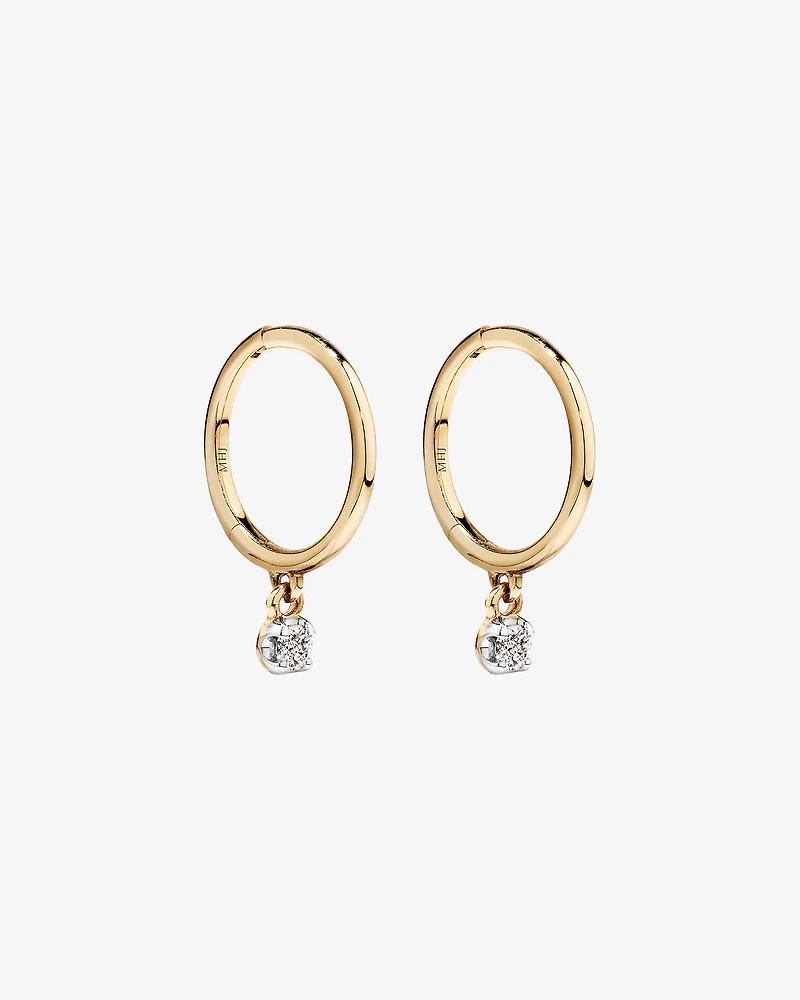 Round Brilliant Diamond Drop Sleeper Earrings in 10kt Yellow Gold