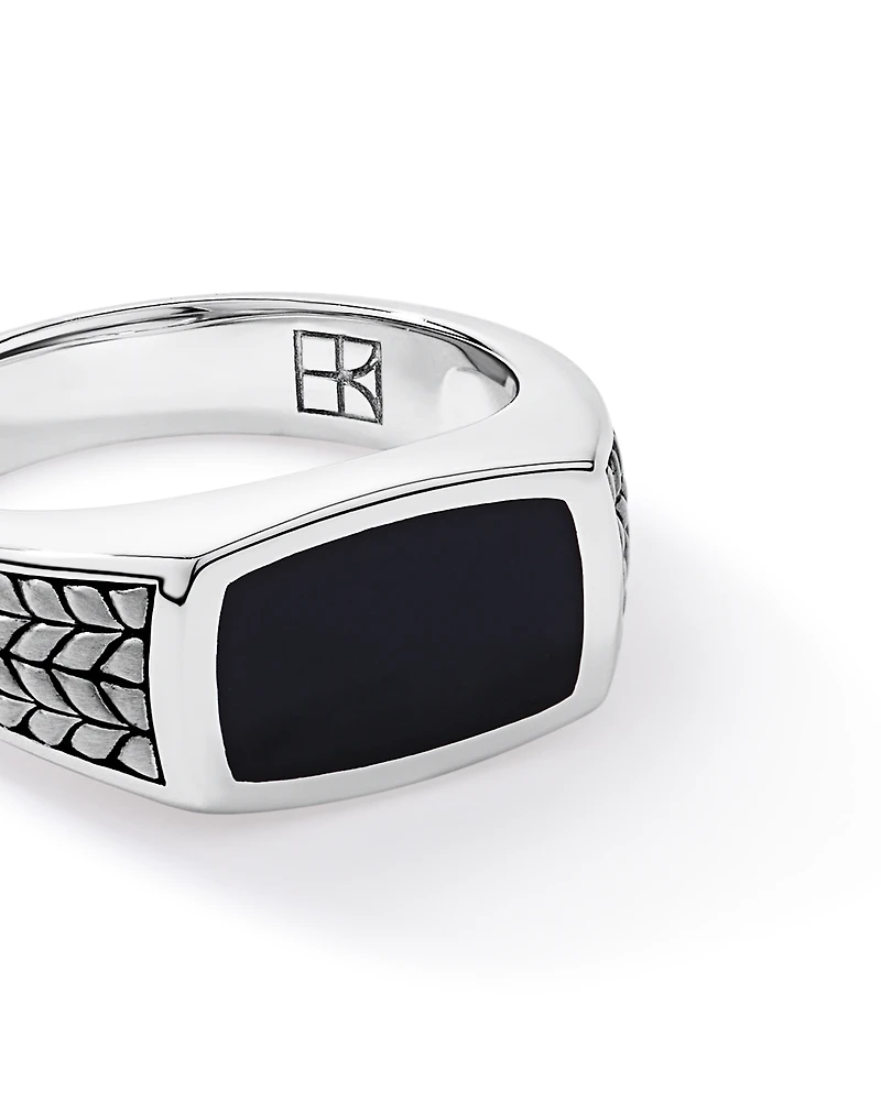 Bague embalière en onyx noir en argent sterling