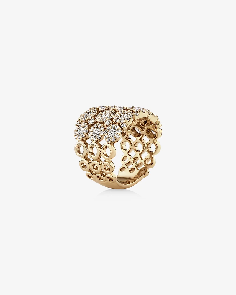 Bague à bulles à 3 rangs en or jaune 14 K avec diamants totalisant 3 ct