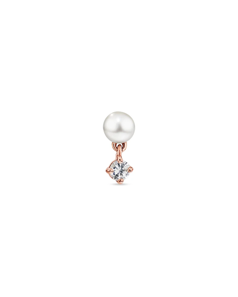 Cultured Fresh Water Pearl & White Sapphire Single Helix Earring in 10kt Rose Gold