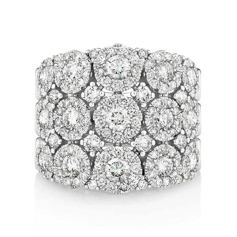 Bague à bulles à 3 rangs en or blanc 14 K avec diamants totalisant 3 ct