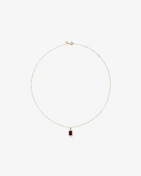 Emerald Cut Garnet and Diamond Halo Pendant with Chain in 10kt Yellow Gold