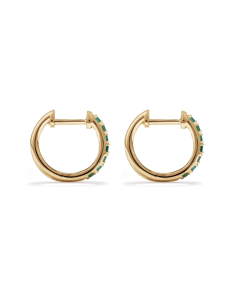 Huggie Earrings with Emerald in 10kt Yellow Gold