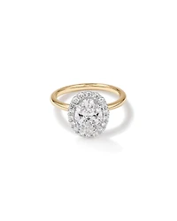 Bague de fiançailles Halo en diamant taillée ovale laboratoire 2,34 carats or jaune et blanc 14