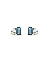 Pear-Cut White Sapphire and Emerald-Cut London Blue Topaz Toi Et Moi  Earrings in 10kt Yellow Gold