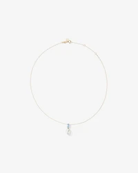 Aquamarine and Cultured Freshwater Pearl Drop Necklace in 10kt Yellow Gold