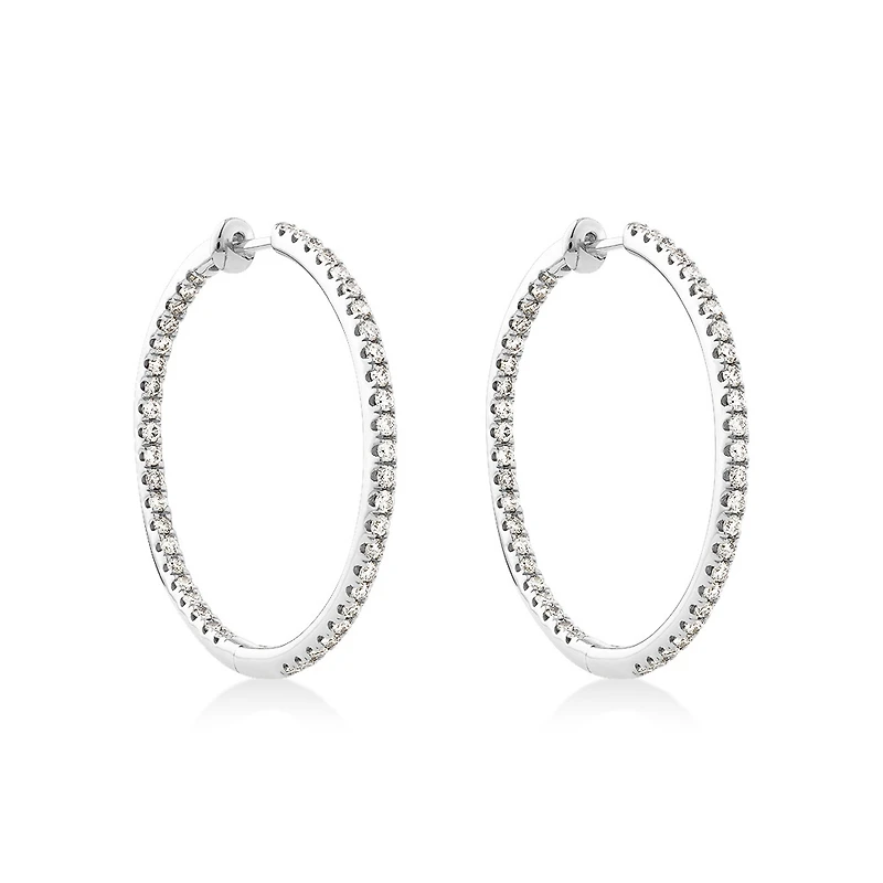 Hoop Earrings With 1.00 Carat TW of Diamonds Set 10kt White Gold