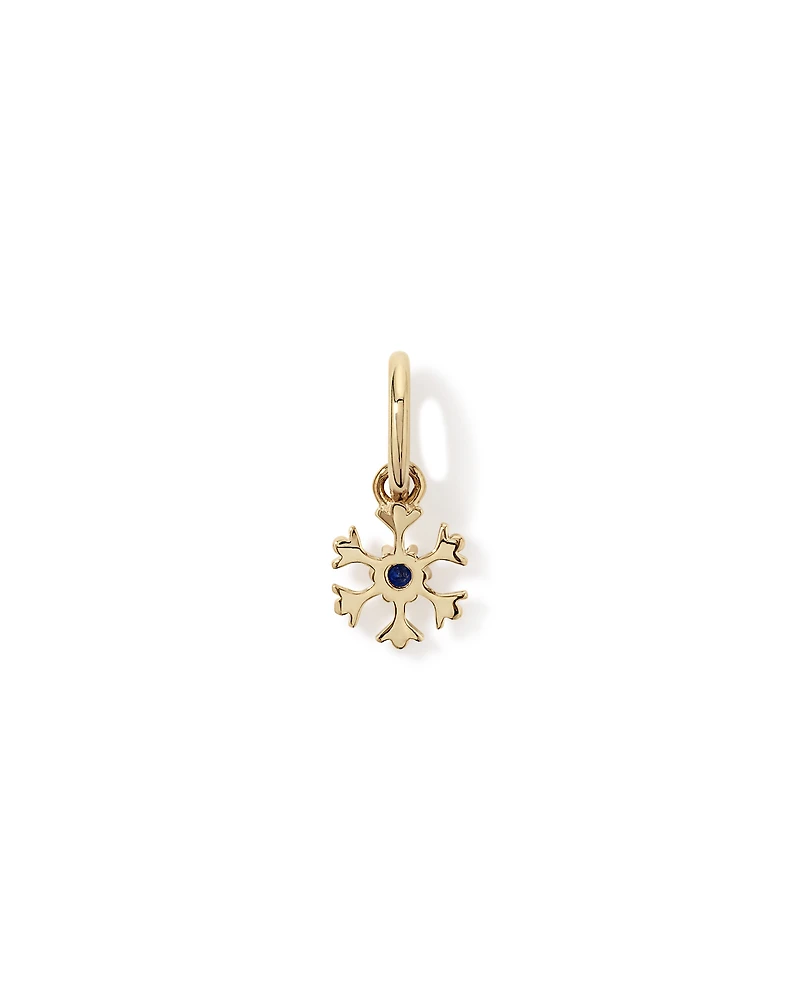 Snowflake Pendant with Round Created Sapphire in 10kt Yellow Gold