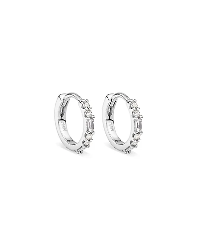 0.13 Carat TW Diamond Dot Dash Mini Hoop Earrings in 10kt White Gold