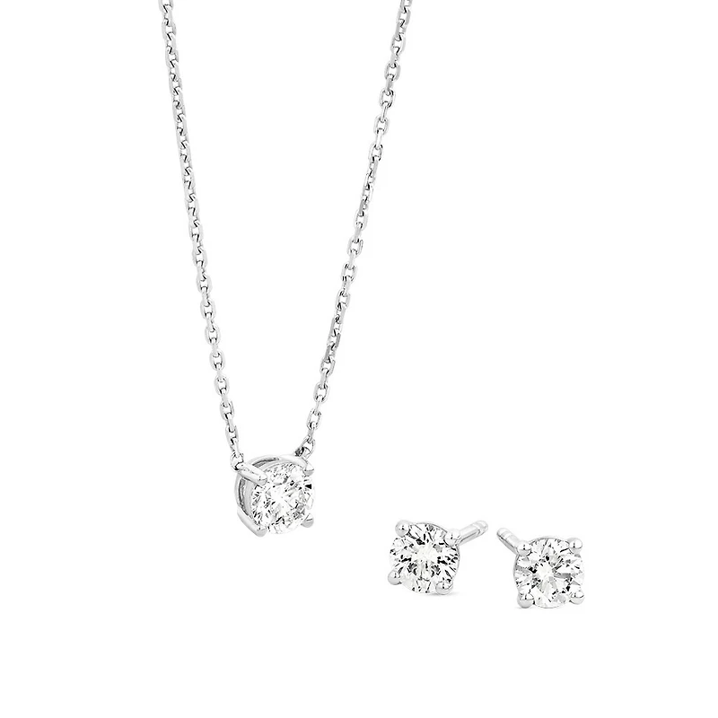 0.60 Carat TW Laboratory-Grown Diamond Stud Earrings & Pendant Set 10kt White Gold