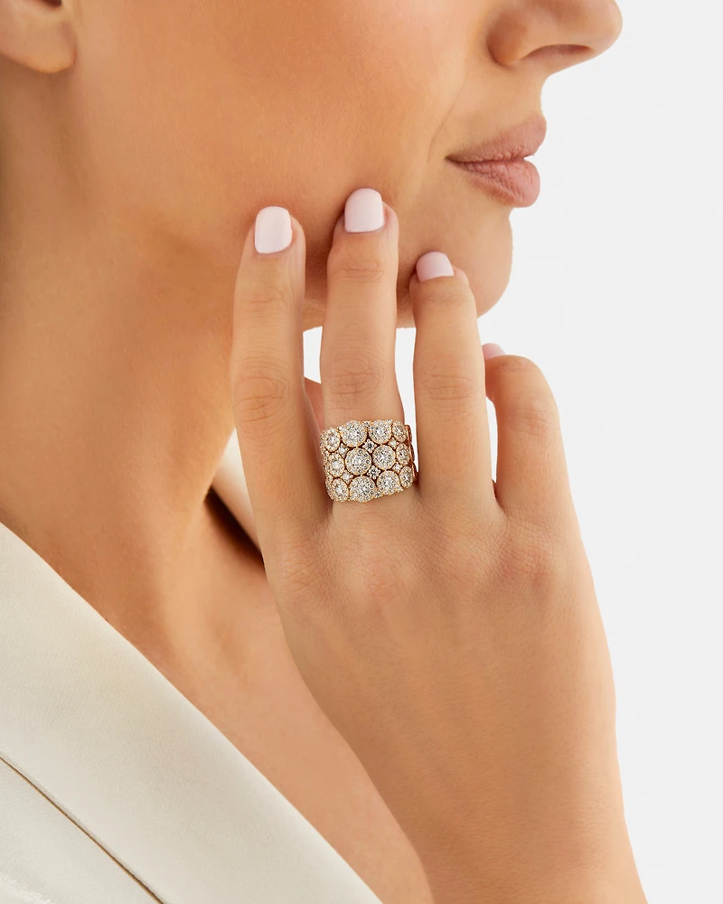 Bague à bulles à 3 rangs en or jaune 14 K avec diamants totalisant 3 ct