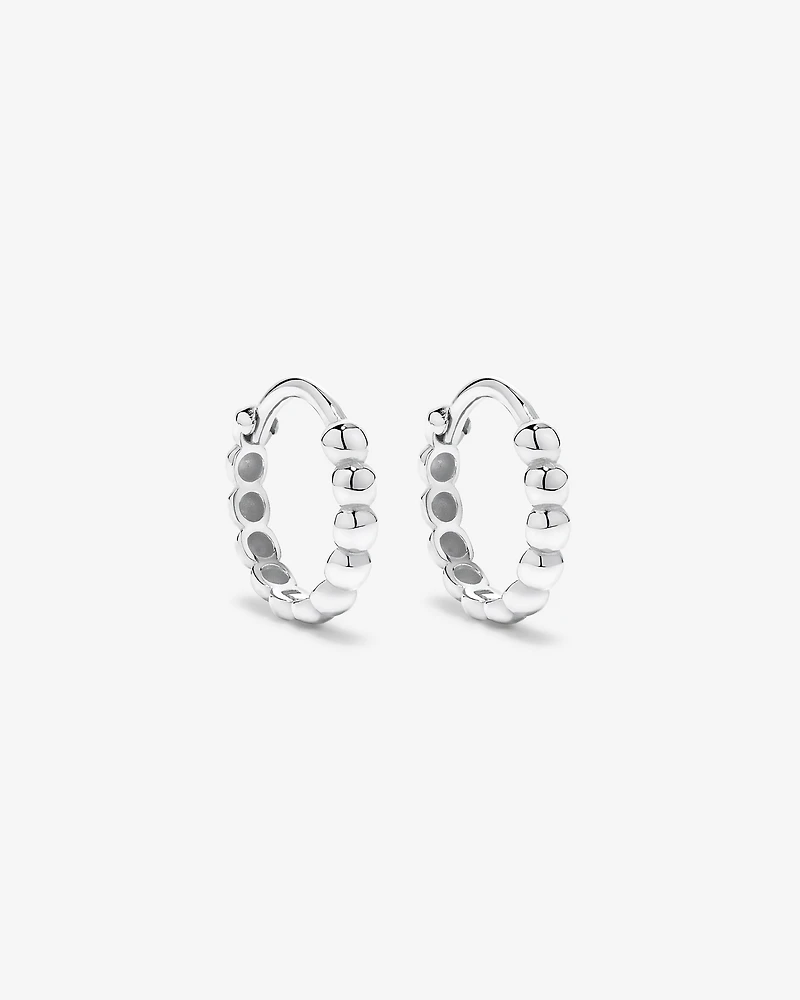 12mm Medium Beaded Huggie Earrings in Sterling Silver