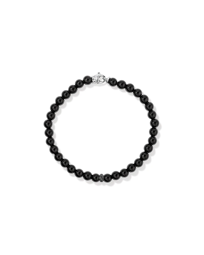 21cm Onyx Bead Bracelet with Black Diamond Rondel in Sterling Silver