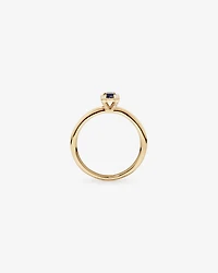 Emerald Cut Blue Sapphire Gemstone and 0.09 Carat TW Diamond Halo Ring in 10kt Yellow Gold