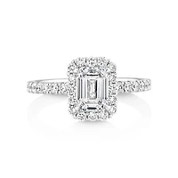 1.78 Carat TW Laboratory-Grown Diamond Emerald Cut Halo Ring in 14kt White Gold