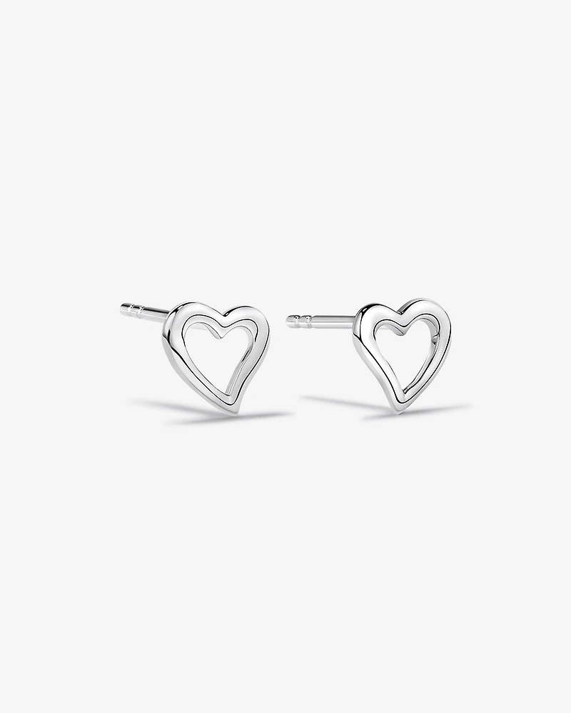 Open Heart Stud Earrings in Sterling Silver
