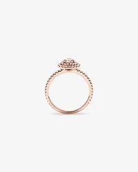Pear Cut Morganite Gemstone and 0.45 Carat TW Diamond Halo and Side Accent Engagement Ring in 10kt Rose Gold