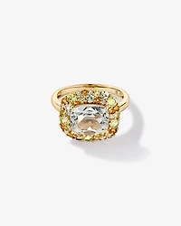 Green Amethyst, Peridot, Citrine & White Topaz Halo Ring 10kt Yellow Gold