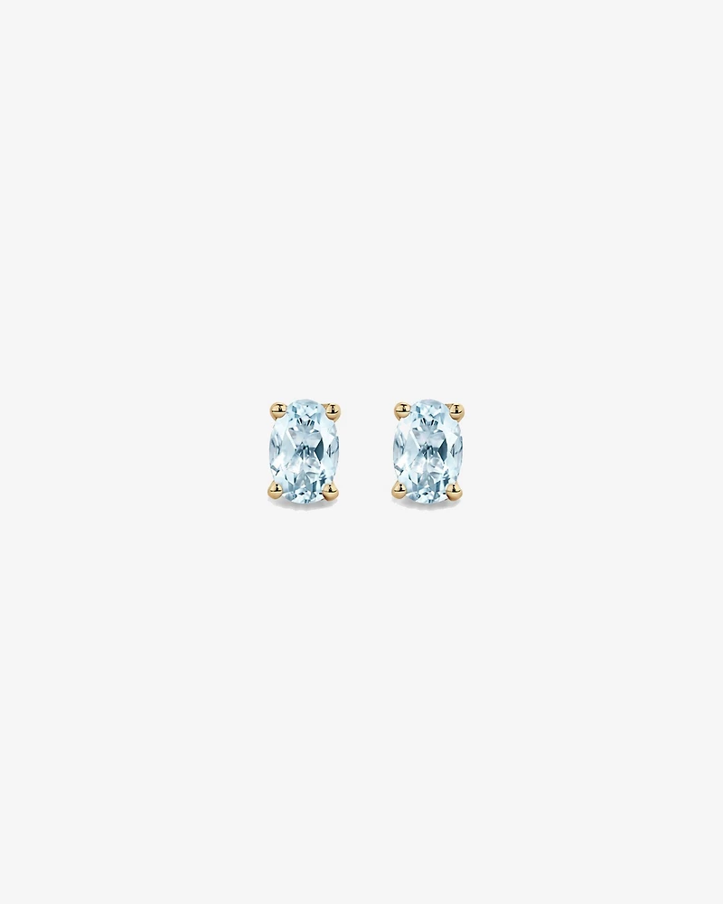 Oval Aquamarine Stud Earrings in 10kt Yellow Gold