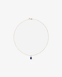 Pendentif halo Saphir créé taille émeraude avec diamants et chaîne en or jaune 10 ct