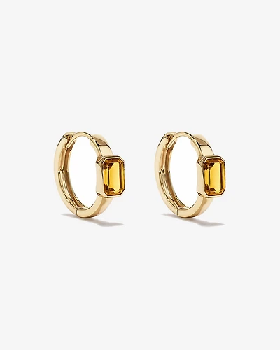 Créoles huggies en or jaune 10 carats avec citrine sertie clos