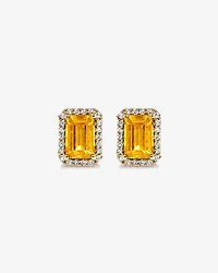 Boucles d'oreilles en or jaune 10 carats avec citrine taille émeraude et halo de diamants
