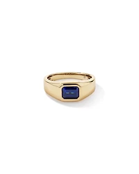 Bezel Set Created Blue Sapphire Solitaire Men's Ring 10kt Yellow Gold