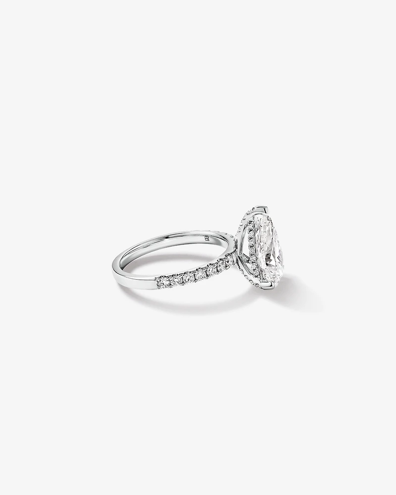 Bague de fiançailles en diamant taillé poire 3,50 carats or blanc 18 taillée