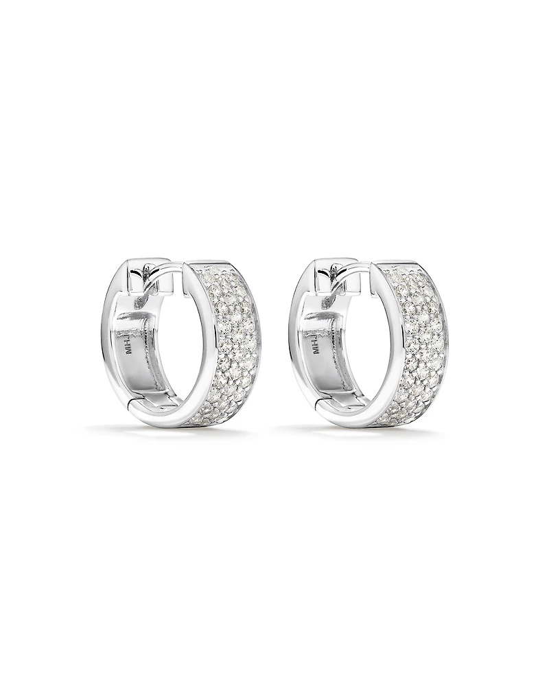 Reversible Huggie Earrings With Cubic Zirconia In Sterling Silver