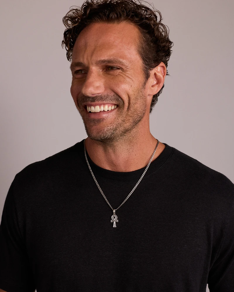 Black Diamond Ankh Pendant in Sterling Silver