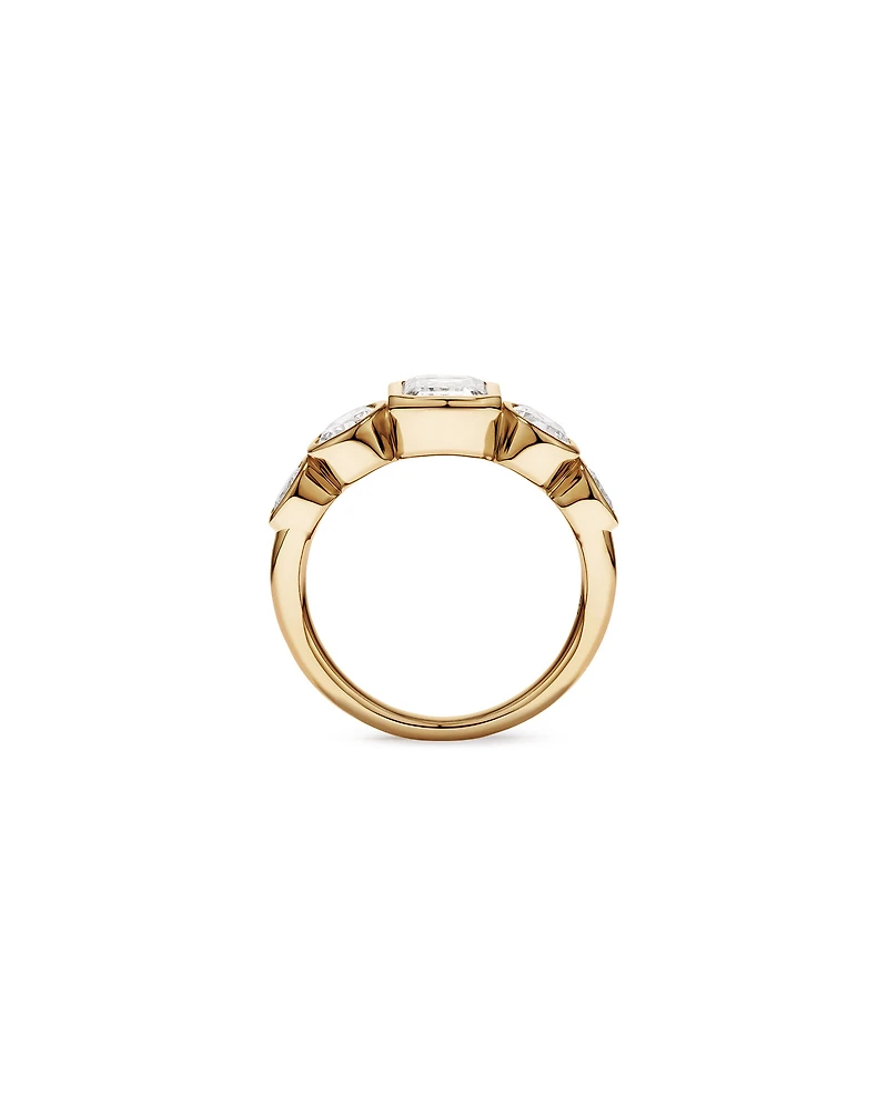 Bague de fiançailles en or jaune 14 carats, sertie de 5 diamants synthétiques de 2,90 carats