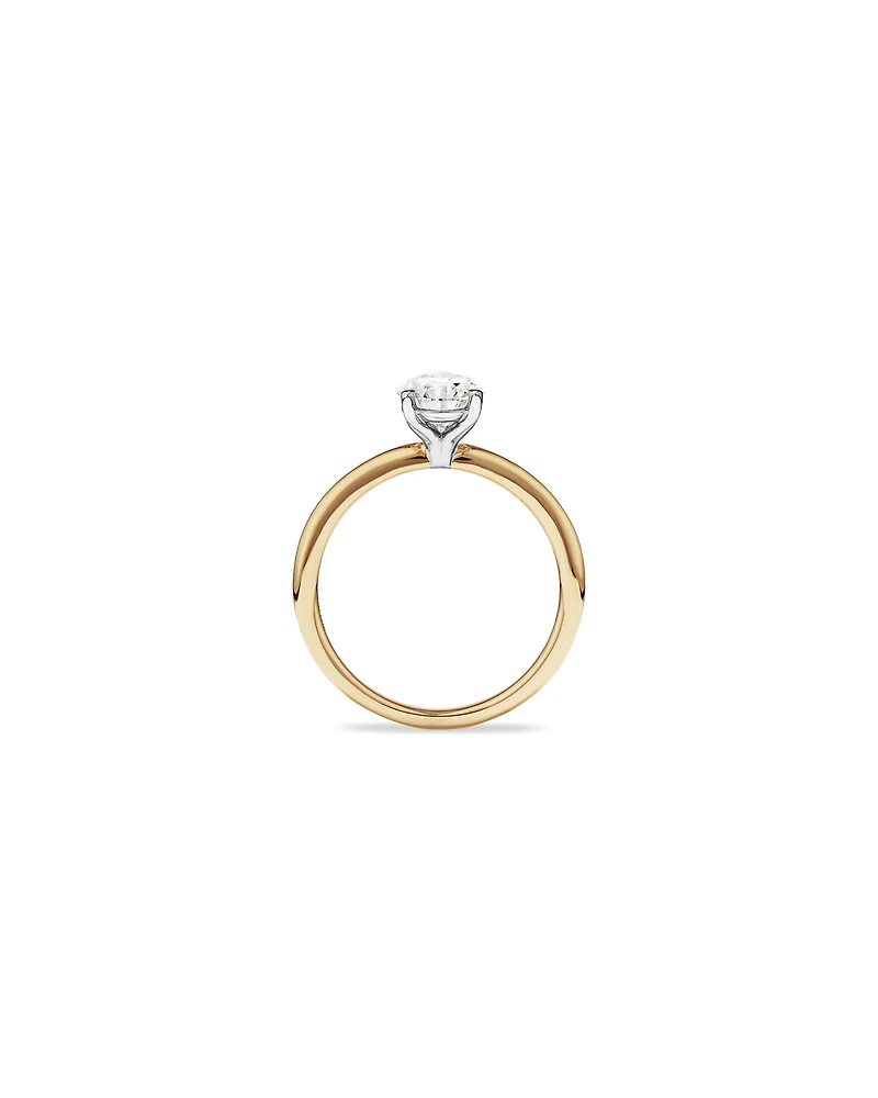 Bague de fiançailles en diamant solitaire taillée par Pear Labory, 1,25 carat or jaune et blanc 14 carats