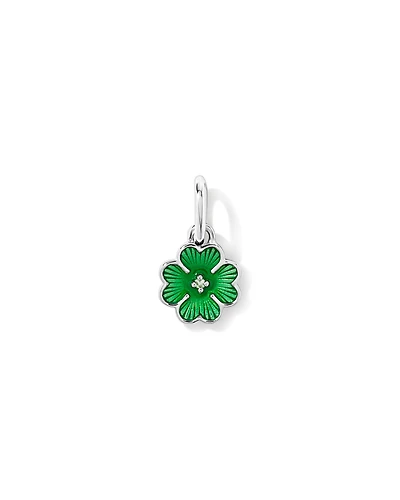 Green Clover Pendant with Diamond in Sterling Silver